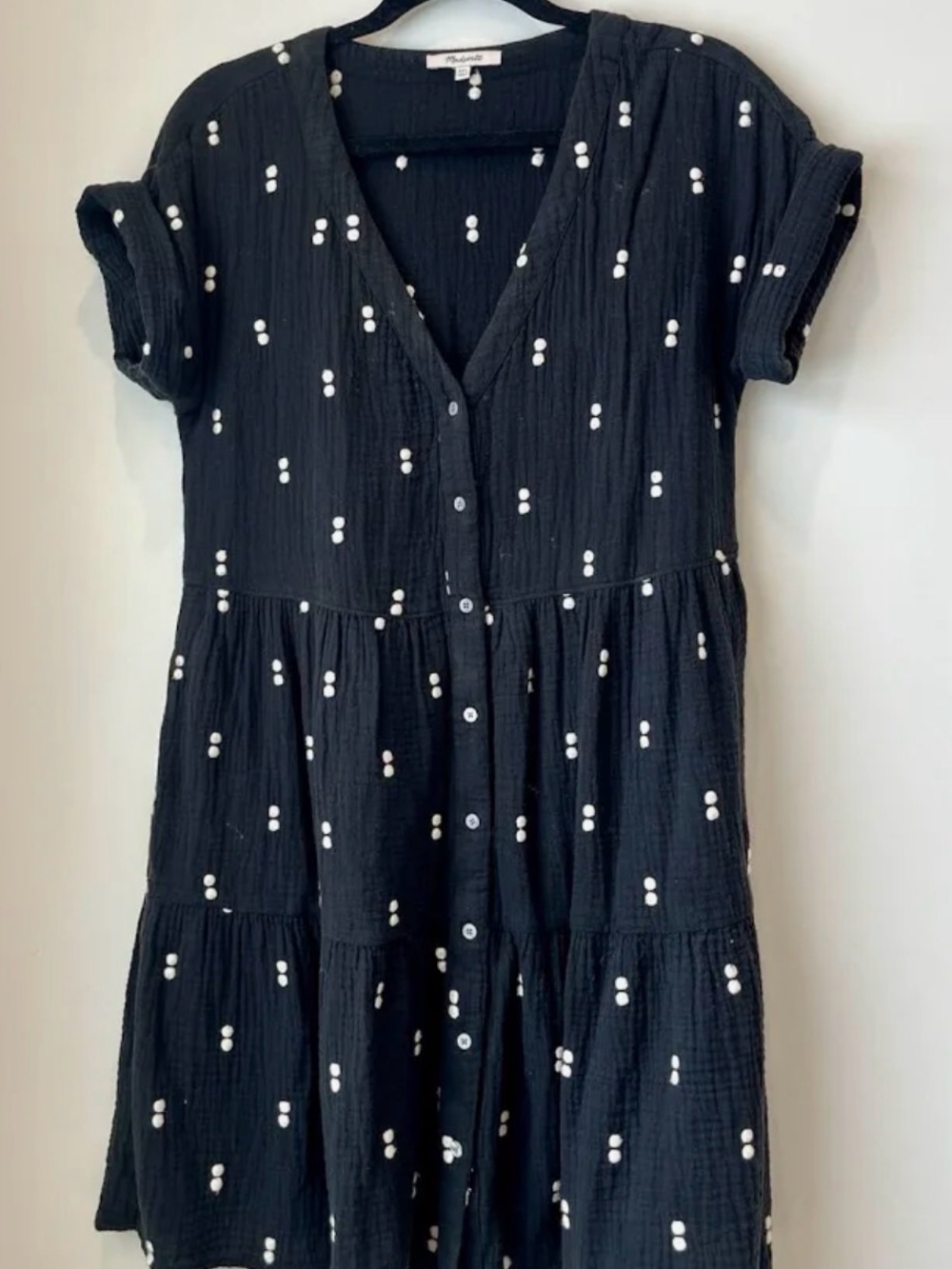 Madewell Black Mini Dress with White Dot Clusters